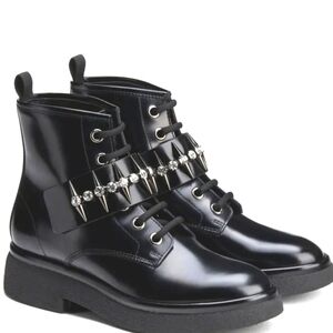 AGL Black Combat Boots Rhinestone Spike 8.5 READ